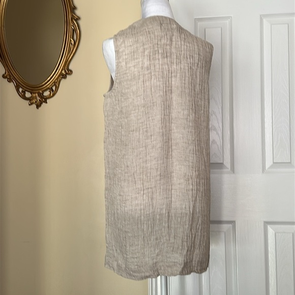 J.Jill Pure Jill Linen Crinkled Tunic Vest Lagenlook Pocket Beach Boho Neutral - Picture 2 of 10